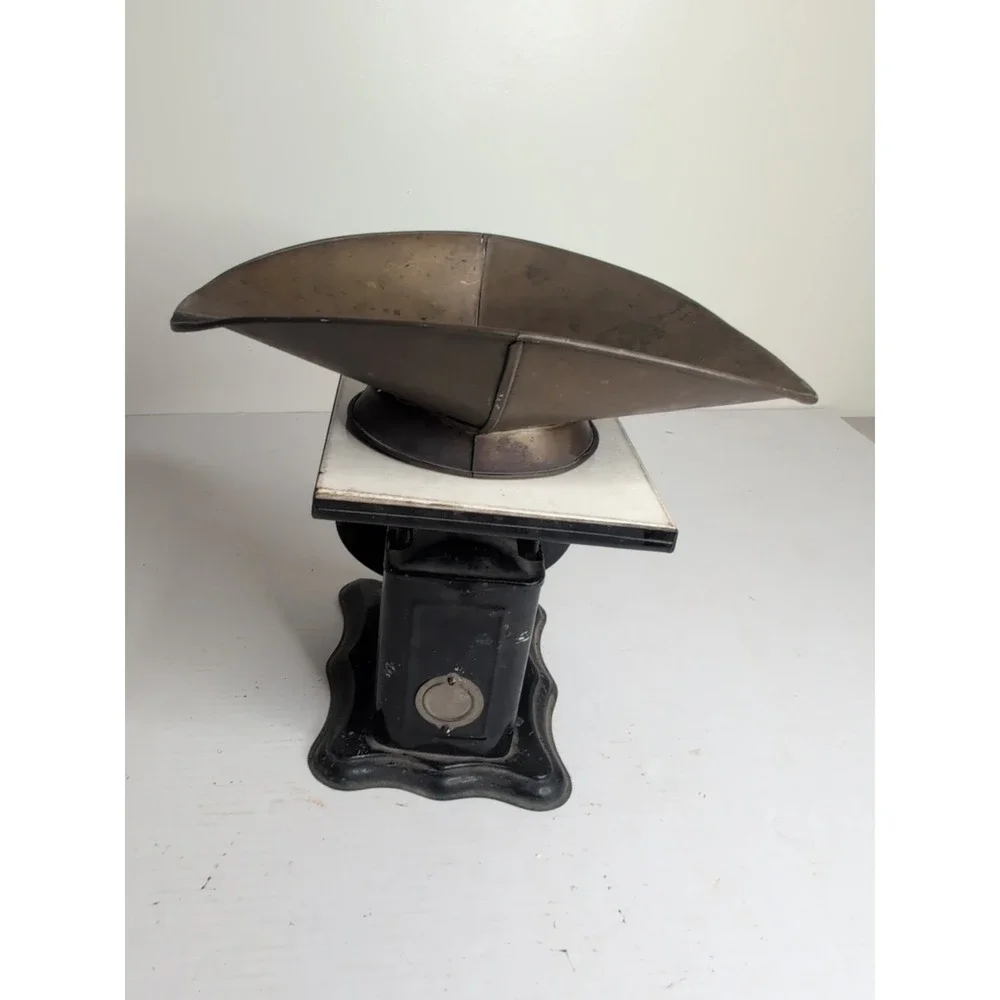 Antique Vtg 1906 Slanting Dial 24 Lb Balance Scale with Ceramic Top Brass Basket